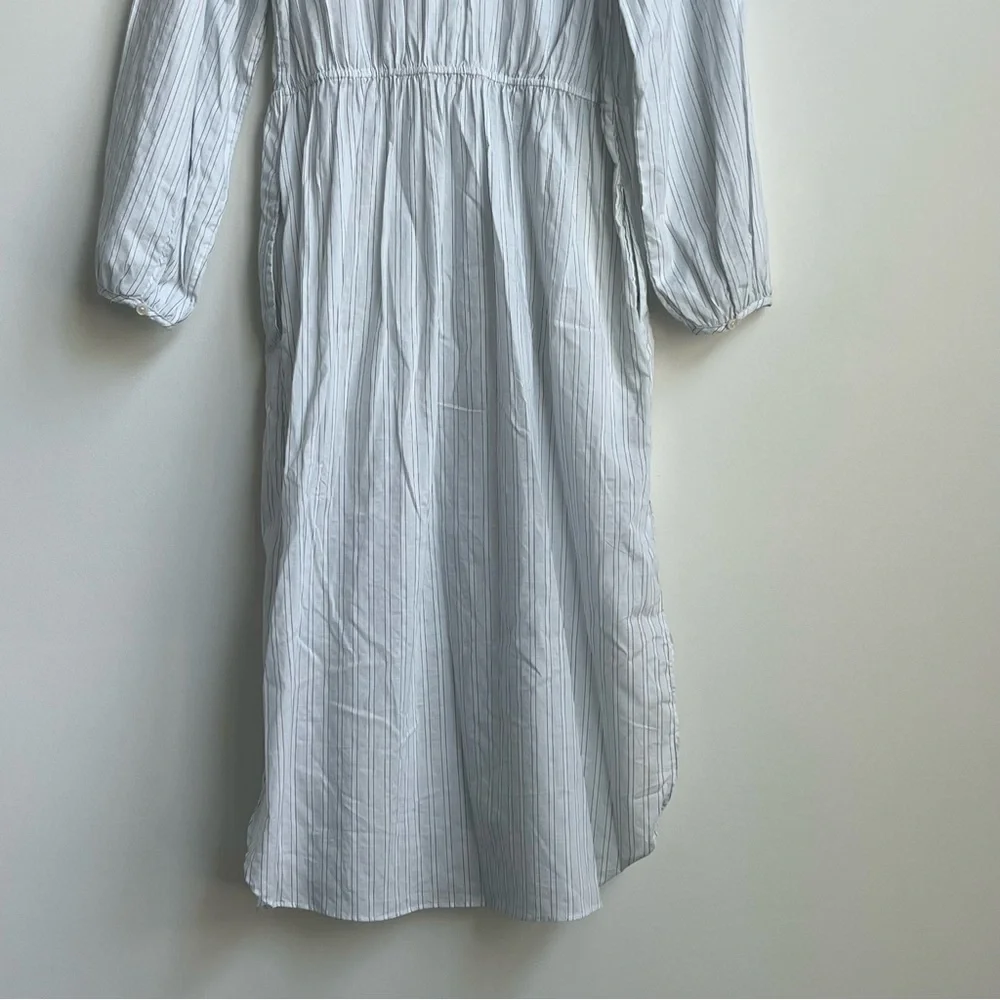 J.Crew Tie-waist Cotton Voile Midi Sheer Blue Deck Stripe Shirt Dress Preppy 4